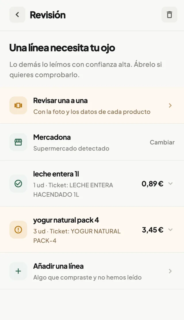 La revisión de un ticket en la aplicación